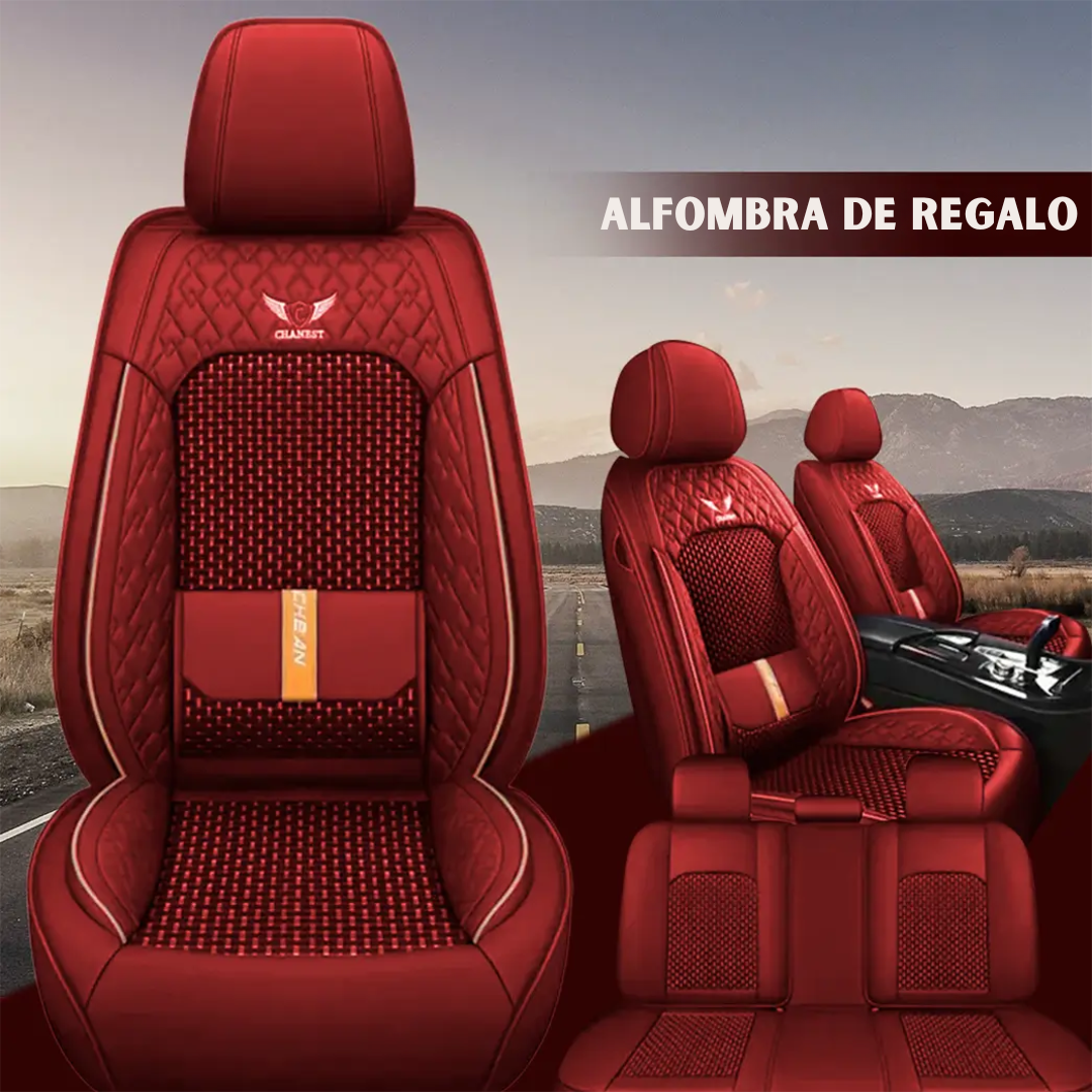 Kit Funda de Asiento de Auto Completo en Cuero Legítimo Italiano + REGALO: Kit de Alfombra Completo