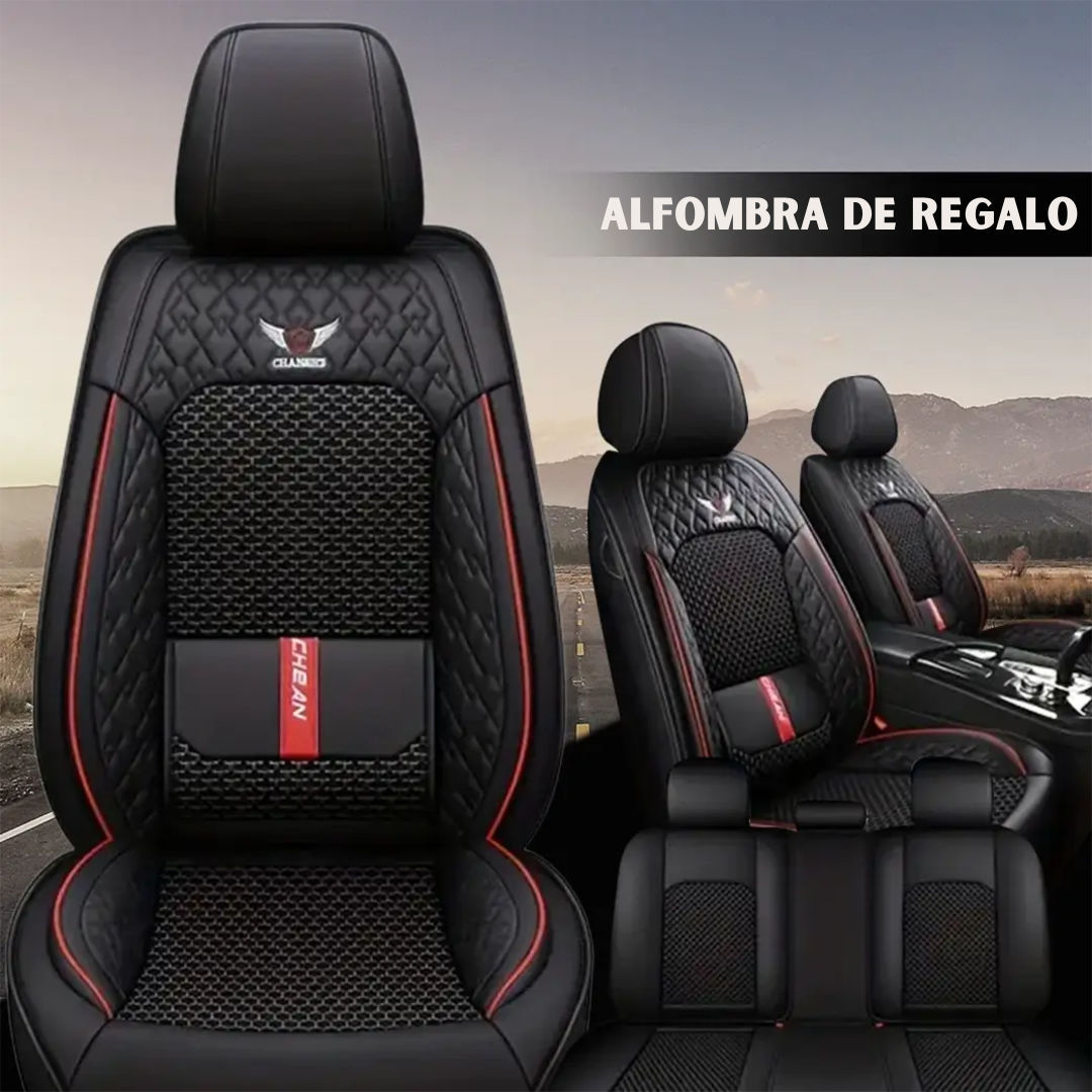 Kit Funda de Asiento de Auto Completo en Cuero Legítimo Italiano + REGALO: Kit de Alfombra Completo
